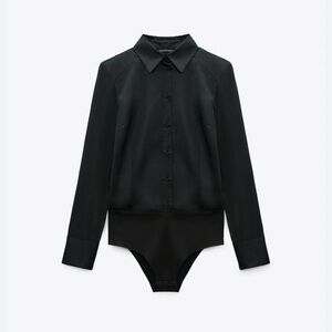 Zara Satin Effect Padded Shoulder Bodysuit